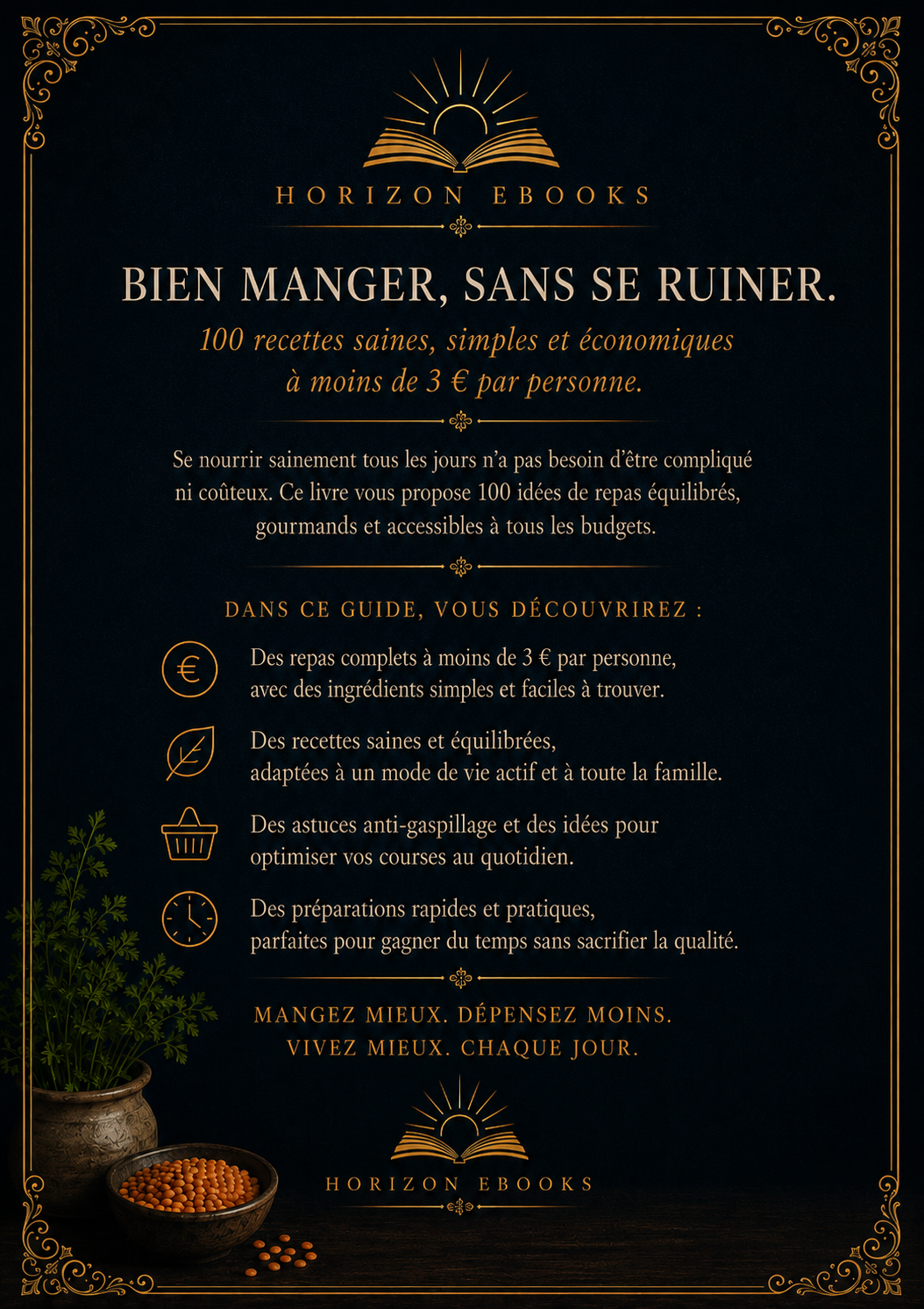 100 repas sains à moins de 3 € par personne — quatrième de couverture